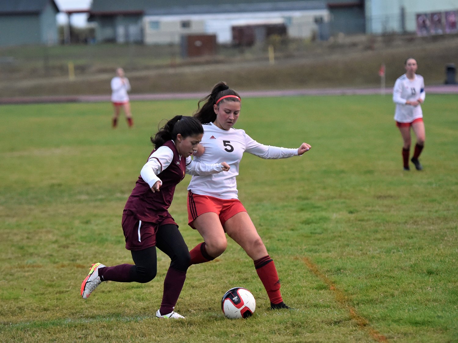 Toledo’s Maritza Salmeron fights for possession with a Winlock defender during a match on Sept. 29, 2021.